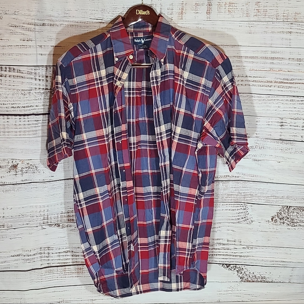 Ralph Lauren Blake Short Sleeve Cotton Button Down Mens Shirt Large
